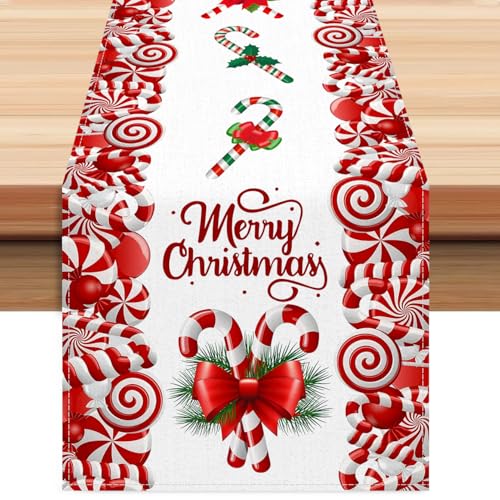 Christmas Candy Cane Table Runner Red and White...