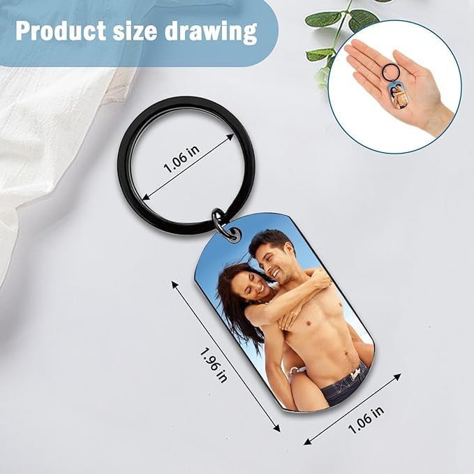 Miniatura 6 de Llavero personalizado de doble cara con imagen y texto grabado con láser para hombres, mujeres, regalos de novio