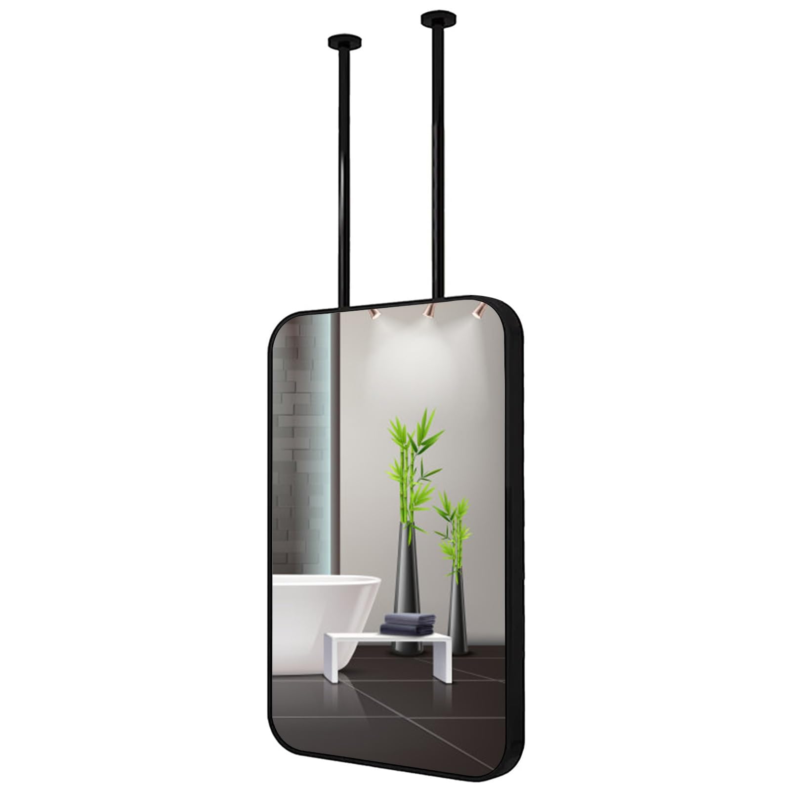 FGXHHS Rectangle Hanging Ceiling Mirror, Black Metal Frame Rod Bathroom Vanity Home Living Room Decorative Simple Glass Mirror - Customisable Double Rods (Size : 40x70cm)