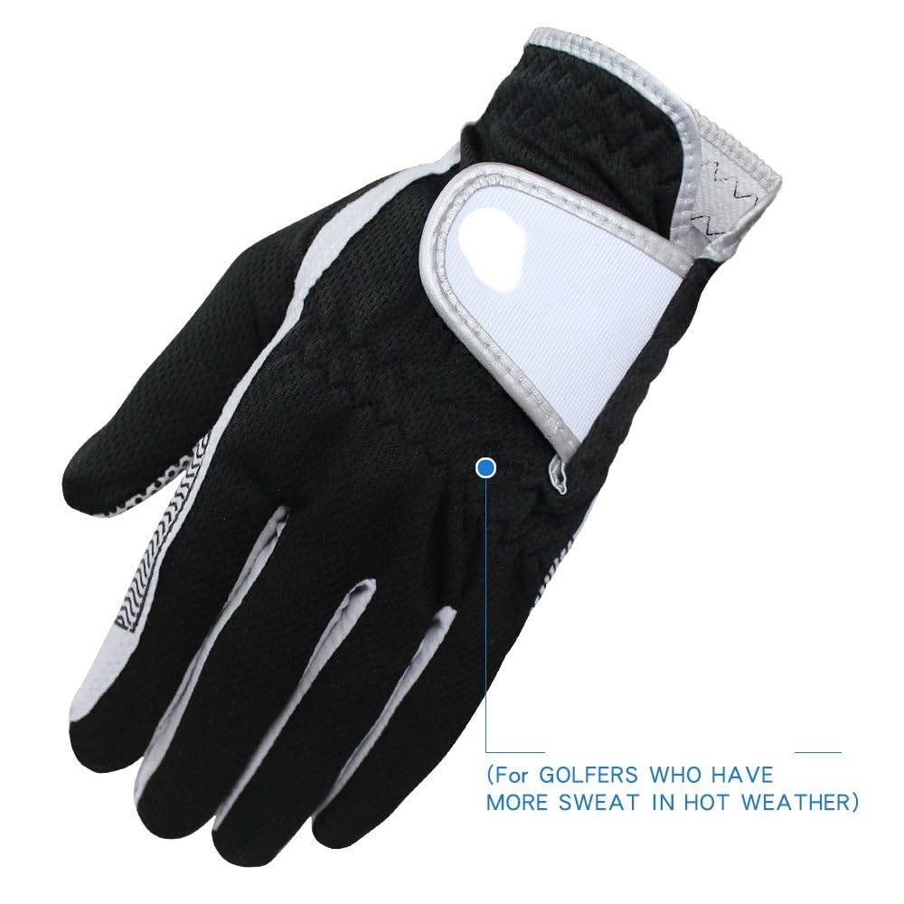 Guanti Golf Guanti da golf uomo in microfibra con motivo antiscivolo, neri, traspiranti, impugnatura sinistra, comodi guanti