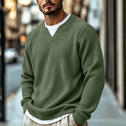 Long Sleeve Waffle Shirts for Men Plus Size Textured V Neck Thermal Shirts - image 2