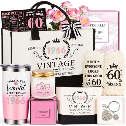60th Birthday Gifts for Women, Vintage 1966 Happy 60th Birthday Gifts Basket for Women Unique Gift...