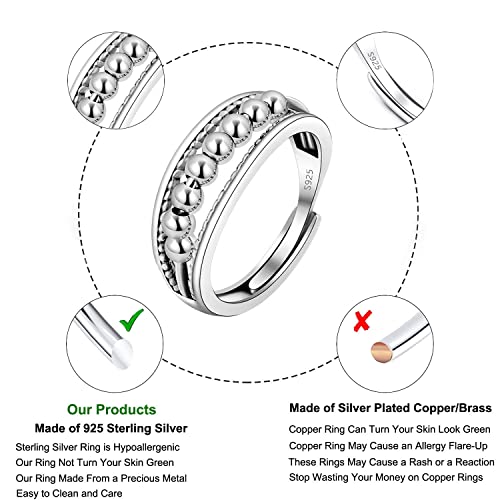 Lnieer 925 Sterling Silver Anti Anxiety Ring For Women Men Anxiety Relief Ring With Beads Spinning Rings For Anxiety Fidget Spinner Anxiety Ring Adjustable Minimalist Rings (Silver-C) #TOP1