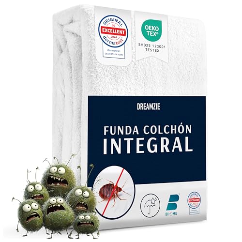Dreamzie Protector Colchon 120 x 200 x 20 cm - Cubre Colchon Antichinches Completa 120x200 con Cierre de Cremallera para Alergias - Funda Colchon Impermeable