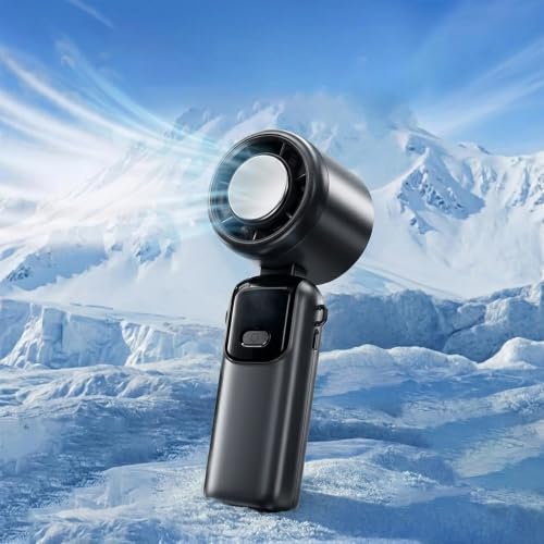 Image of OLV Mini Portable Hand Fan, 14000 RPM High Speed with Ice Frost Touch Mode, 2400mAh USB Rechargeable Battery, LED Battery Display, 90 Rotatable Mini Fan for Travel, Office, Makeup & Outdoor (Black)