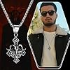 JewelryWe Silver Unique Adventurous Necklace： Men's Satanic Goat Head Upside Down Cross Pendant Necklace with Adjustable Chain Gothic Stainless Steel Baphomet Jewelry #3