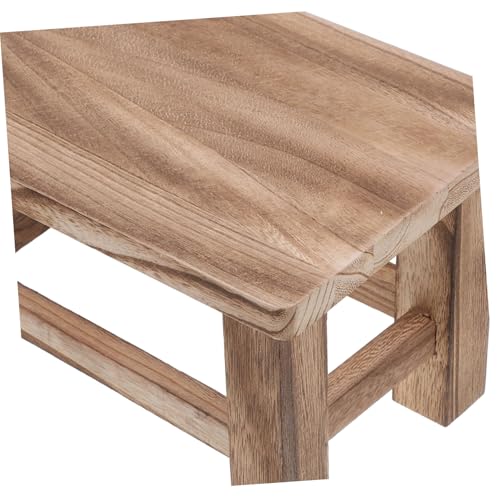 Silla pequeña de madera sólida resistente y cómoda con acabado rústico 5