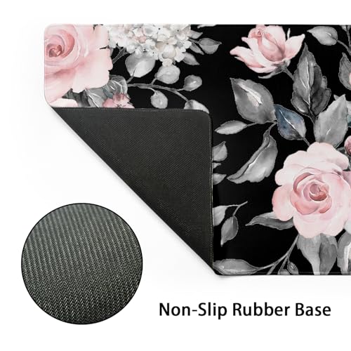 Image of Floral Extended Gaming Mouse Pad Non-Slip Rubber Base Black Large Mousepad 31.5x11.8in with Stitched Edge Waterproof Flowers Pads Computer Black Desk Laptop Mats for Work /Game /Office /Home