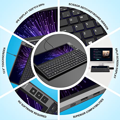 Image of BQAA RGB Keyboard, Built-in 12.6 inches Touchscreen Monitor, Ultra-Slim Aluminum Compact 98 Keys Computer Split Screen Keyboard 1920x515P HD IPS 2 USB /Type-C for Windows /Mac /Android