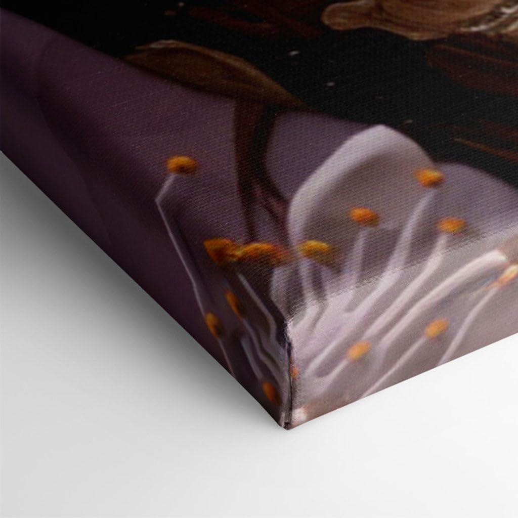 Canvas for Living room. Serenity in Motion: A Hummingbird's Dance Amongst Pink Blossoms Against a Tranquil Blue Gradient, 27 x 18 inch Canvas Wall Art - Contemporary Masterpieces - Nature Home Decor