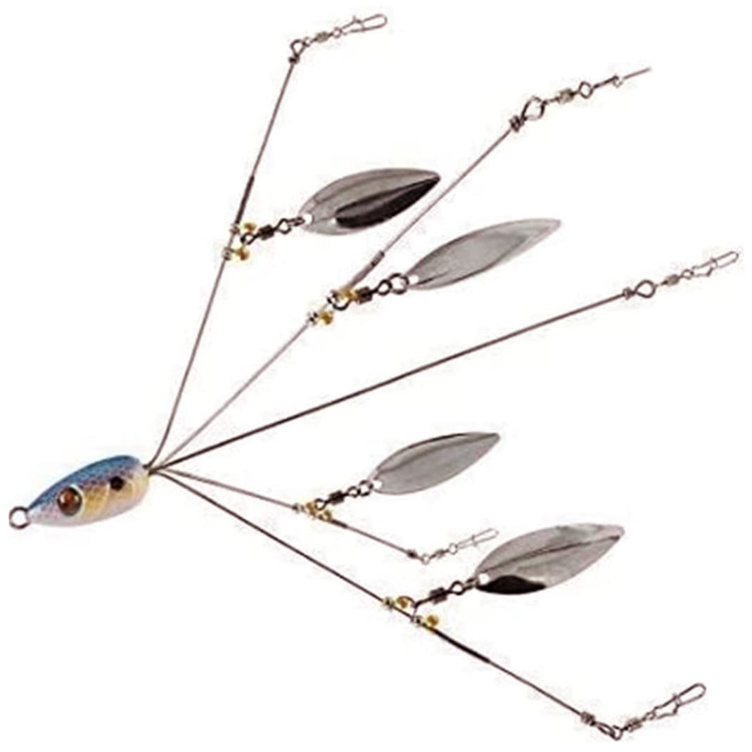 Faroby Alabama Umbrella Rig Fishing Lures, 5 Arms Ultralight Artificial Bait Tripod for Bass with 4 Willow Leaf Blades
