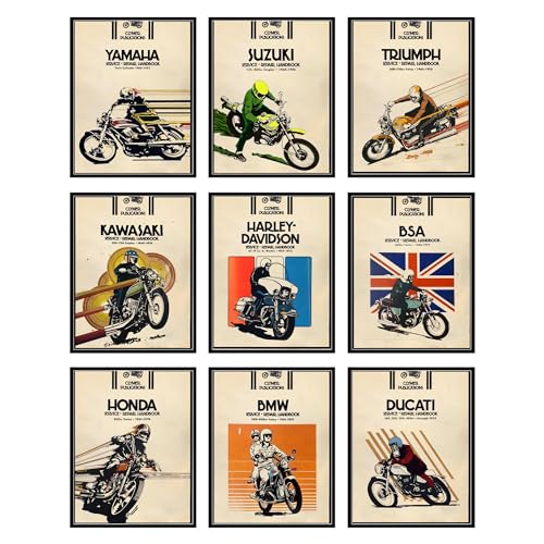 Idée cadeau moto lot de 9 affiches murales Harley Davidson et vintage pour motard passionné