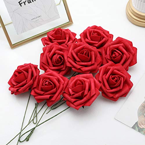Derblue 60Pcs Artificial Roses Flowers Real Looking Fake Roses Artificial Foam Roses Decoration Diy For Wedding,Arrangements Party Home Decorations #TOP4