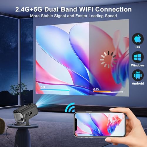 Image of BIGASUO Hy320 Mini Portable Projector-5G WiFi 6,Bluetooth 5.0 and Android 11,Support 4K and 1080P Full Hd,12,000 Lumens,Led Projector with 4D /4P Auto Correction,180 Rotation,Electronic Zoom (BGP27)