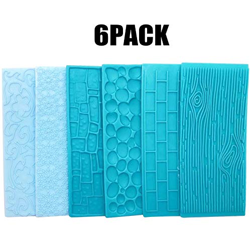 6 Pack Fondant Impression Mat Set Cake Decor Mold Set-Embossed Tree Bark/Flower/Cobblestone Texture