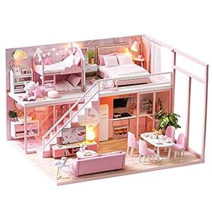 Cuteroom Doe-het-zelf poppenhuiskit, miniatuur poppenhuisset met meubels en muziekbeweging, handgemaakte ambachten doe-het-zelf miniatuurkamerkit voor tieners en volwassenen cadeau