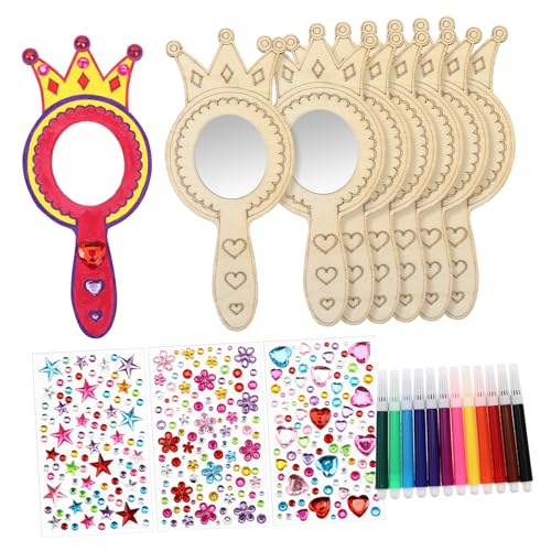 ERINGOGO DIY Graffiti Toys Handheld Mirrors Set Wooden Craft Mirrors for Kids for Crafts Paintable Princess Birthday Decorations