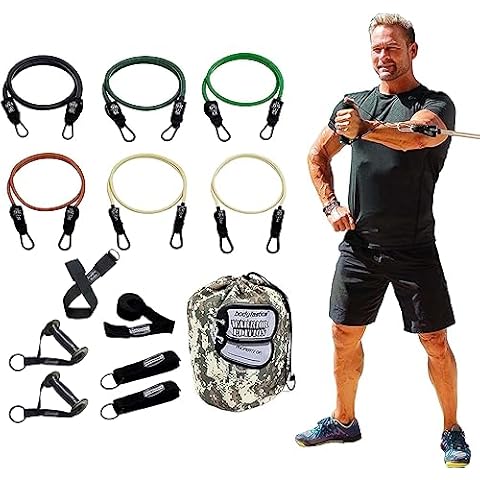 Bodylastics Warrior Resistance Band Set 14 Pcs. This Patented Anti-Snap Combat Ready Comes with 6 Exercise Tubes Cover