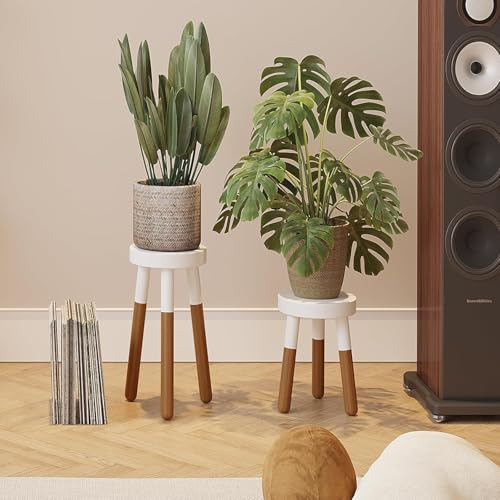 Image of Modern Round Wooden Stool & Side Table with White Finish, Solid Wood Legs, Stylish Multipurpose Furniture for Home, Living Room & Bedroom Small