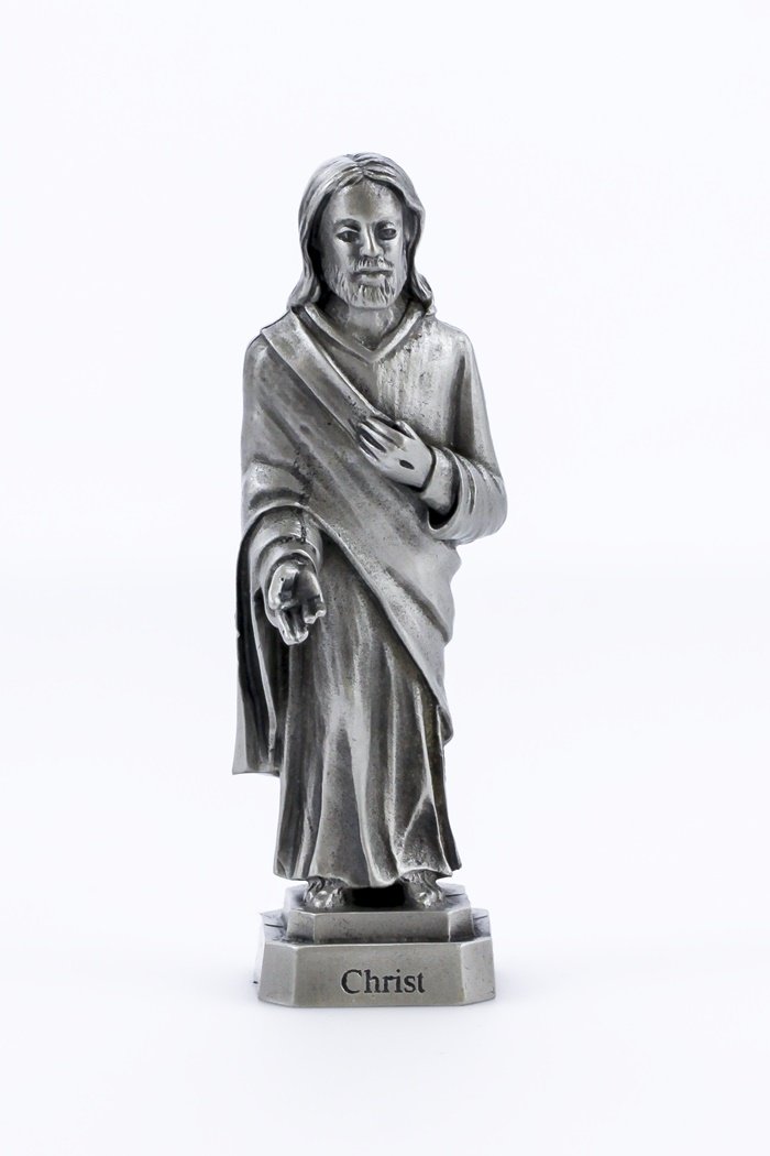 The Bethany Collection - Fine Pewter Statues Catholic Jesus Christ with Laminated Prayer Card, 3 1/2 Inch