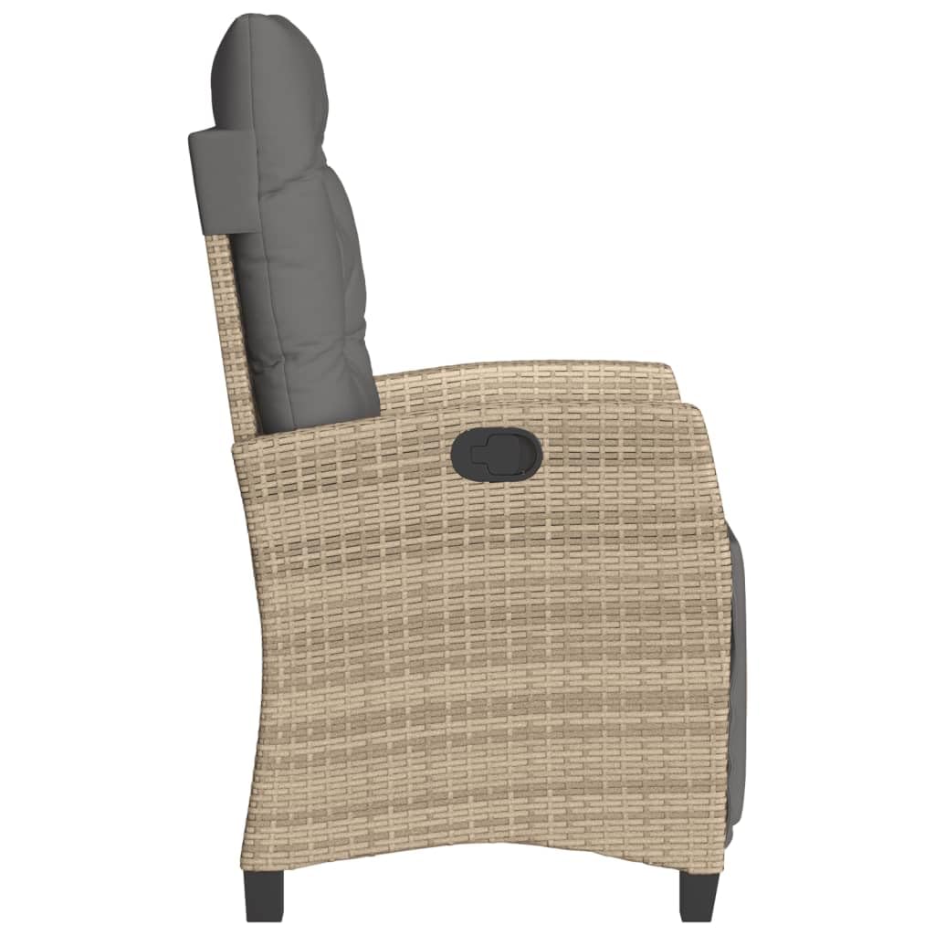 Poltrona reclinabile giardino poggiapiedi 2 pz rattan PE beige mix sedie esterno resistente alle intemperie poltrone per terrazze beige misto con poggiapiedi