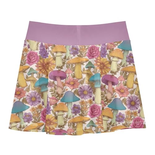 Girls Skorts High Waist Athletic Skirts with Shorts Mushrooms Flowers Stretchy Teens Performance Tennis3