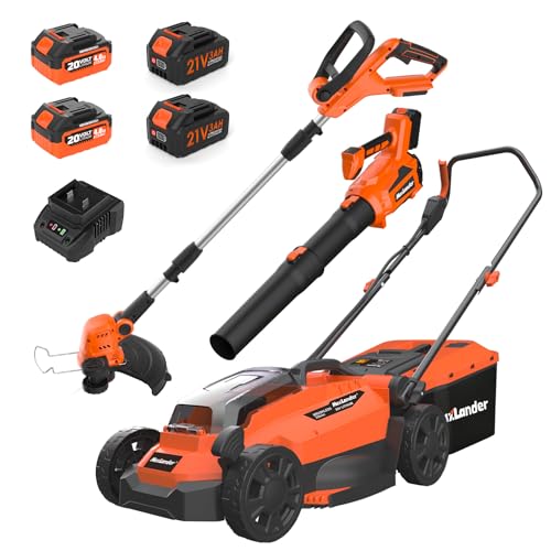 MAXLANDER 20V 13 Inch Electric Lawn Mower and 12 Inch Cordless Weed Wacker and 600CFM Cordless Leaf Blower Combo, Cordless Lawn Mower Set with 2 x 4.0Ah & 2 x 3.0Ah Batteries and Dual Chargers