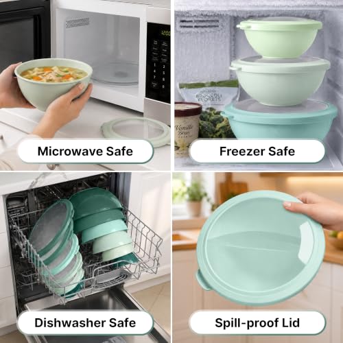 Image of Zulay Kitchen 12-Piece Plastic Mixing Bowl Set - Colorful Nesting Bowls with Lids - Microwave & Freezer Safe (Teal Ombre)