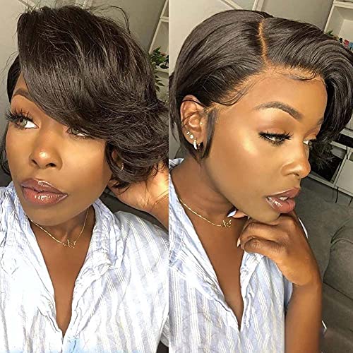 Short Pixie Cut Human Hair Wigs T Part 13x4x1 Lace Front Wig Human Hair 150% Density for Black Women Pre Plucked with Baby Hair Natural Hairline
