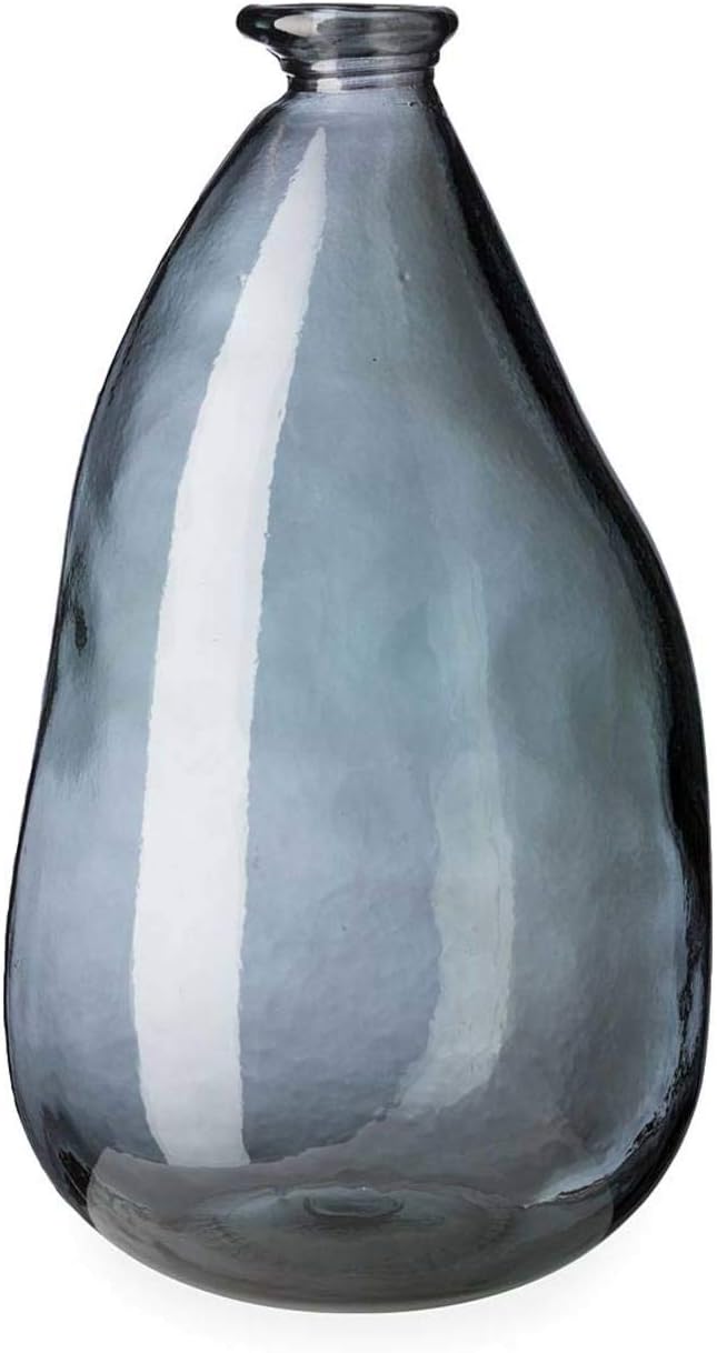 VivaTerra Recycled Oval Glass Balloon Vase – Handblown Glass Vases for Centerpieces – Unique Organic Shape in a Delicate Grey Color – Sustainable and Unique Home Decor (12" H x 10" Dia.)