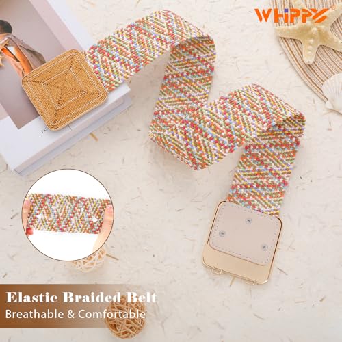 WHIPPY Straw Woven Elastic Belt for Women Fashion Boho Raffia Ladies Belt Braided Wide Stretch Waistband for Dress 6