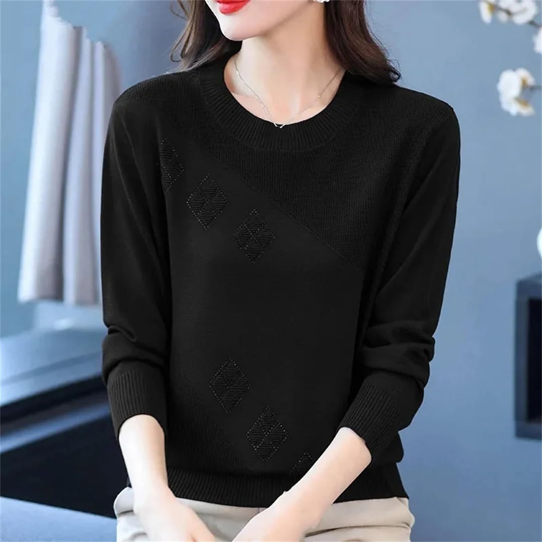 Maglione da donna lavorato a maglia con scollo rotondo allentato sottile pullover in stile occidentale