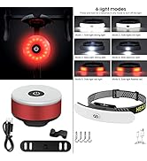 WASAGA Bike Tail Light, LED Headlamp Rechargeable 1000 Lumens