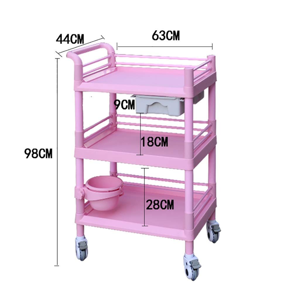 Carrello portaoggetti Mobile per carrelli a Mano, Carrello portaoggetti da Cucina, Carrello per Salone di Bellezza con cassetti, Strumento Multiuso per rotolamento/Rosa/63 X 44 X 98 cm