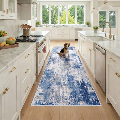 RELEANY Washable Runner 3'x8' Abstract Area Rug for Hallway Blue Gray