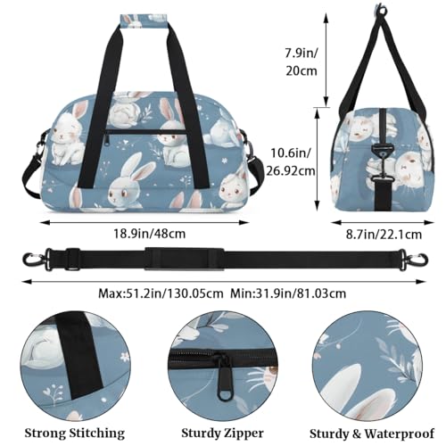 Rabbits Sky Blue Personalized Duffel Bag Weekend Overnight Travel Bag Sports Waterproof Gym Bag Lightweight Dance Bag3