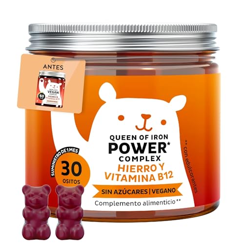 Queen of Iron Power Complex - Gominolas de Energía y Vitalidad - Hierro con Vitamina B12, B1, B6, C, D y Yodo - 30 unidades (1 mes) - Sin azúcar, Vegano - Bears with Benefits
