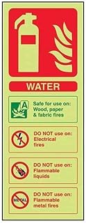 VSafety Glow In The Dark Water Id Fire Extinguisher Sign - 75mm x 200mm - Self Adhesive Vinyl
