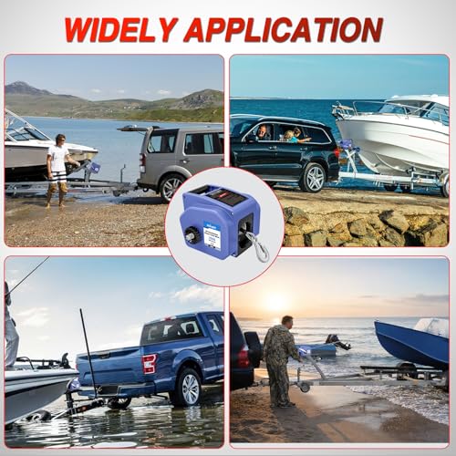 Nilight Boat Trailer Winch 3500 lbs Portable Electric Boat Winches 12 V DC Marine Winch with Steel Cable Remote Control & Hand Crank Power-in Freewheel Operat Waterproof Winch for Boat Trailer, Blue by Nilight - Image 8
