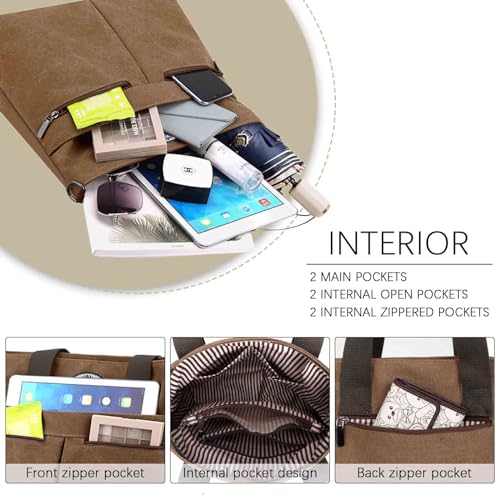 Image of HUA ANGEL Women's Canvas Tote Bag Lightweight Crossbody Purse Multi-Pocket Durable Handbags for Work College Shopping Beach