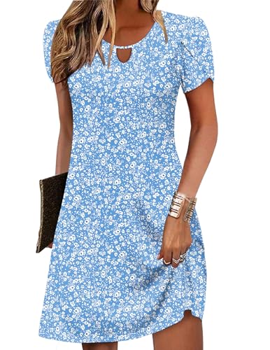 Image of Zeagoo Women's Casual A-Line Dresses with Pockets Summer Floral Tshirt Dress Short Sleeve Mini Dress Flowy Sundresses