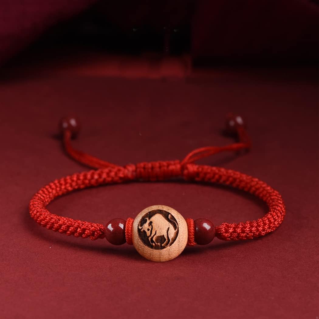 Pulsera Feng Shui, Riqueza, Piedra Cinabrio, Encanto Animal del Zodíaco Chino, Pulsera de Cristal de Chakra de Hilo Rojo, Amuleto de Buena Suerte