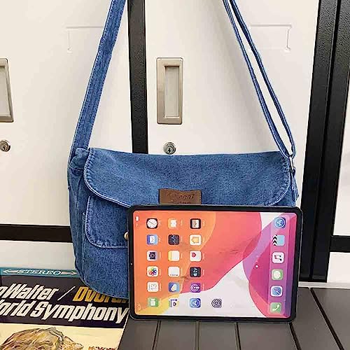 Fashion denim handbag shoulder bag large capacity retro Messenger bag bag for men and women (Denim Light Blue)3