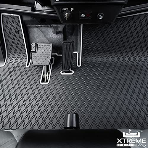 Xtreme Mats Yamaha Drive2 Golf Cart Mat, Full Coverage Golf Cart Floor Liner Mat - Fits Yamaha Drive2 Models Only (2017-2022) & Umax Rally 4X4 - Black With Grey Trim #TOP2