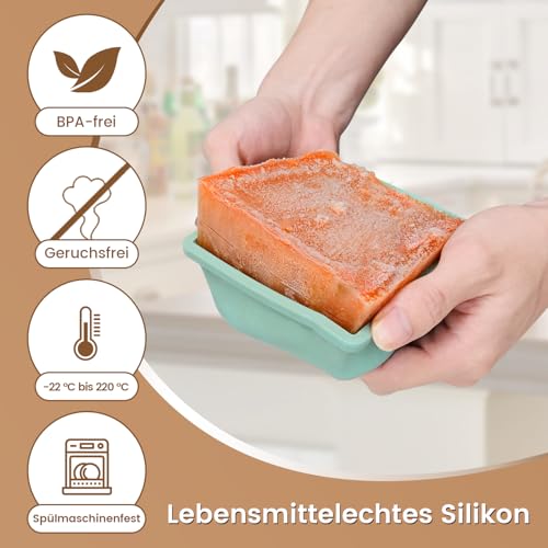 FINIBO Extragroße Silikon Gefriertablett, 2 Tassen Suppe Gefrierschrank Eiswürfelform mit Deckel, 4er-Pack Suppen Freezer Eiswürfelbecher für Container zum Speichern und Einfrieren von Brühe, Soße