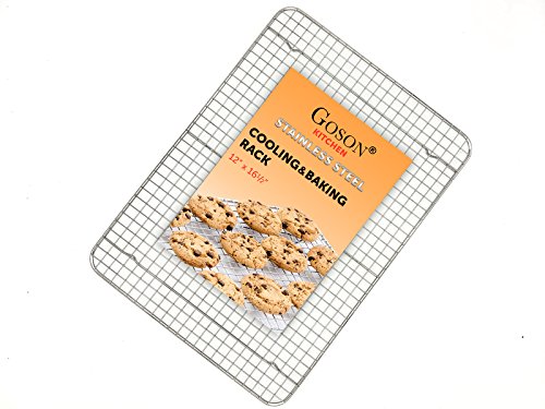 Goson Heavy Duty Stainless Stain Bakeware, Baking, Cooling, Oven Roasting, Broiler Rack, Half Size - 12in x 16.5in, Cross Wire, Compatible with Various Baking Sheets Oven Pans