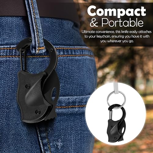 Image of GUARDMAN Fathers Day Gift for Men Keychain Carabiner Pocket Knife Folding EDC Blade with Clip Mini Stainless Steel Utility Knife for Men | Camping, Hiking, Fishing, Survival Tool - 1 Pack