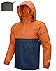 Outdoor Ventures Rain Jacket for Men Waterproof Pullover Lightweight Hooded Windbreaker Outdoor Raincoat Packaway Breathable Windproof Shell Jacket for Camping, Hiking Deep Orange/Dark Blue 3XL #1
