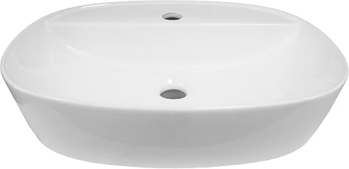 BAIKAL - Lavabo Cerámico sobre Encimera. Lavabo Ovalado en acabado Blanco Brillo. Medidas 50 x 38 x 12 cm. Con orificio para grifo. Envío con Embalaje Reforzado