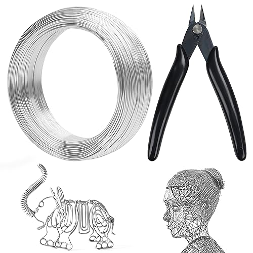 Belle Vous Fil Aluminium Pliable Calibre 18 pour la Sculpture avec Pince Bijoux - 100 m - Fil Aluminium 1mm Argent pour Perles, Bijoux, Artisanat, Bricolage et...